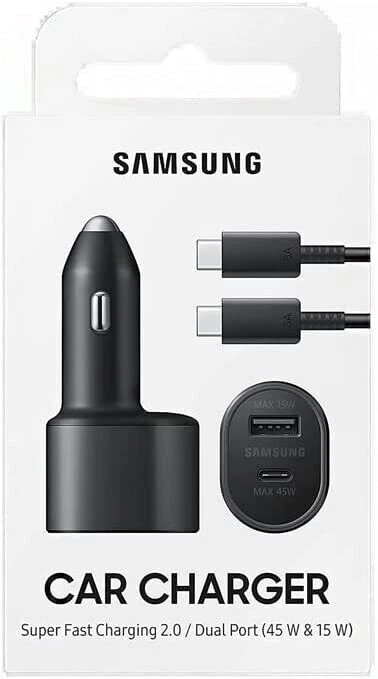 Cargador de coche Samsung 45W doble puerto carga rápida y cable USB-C de 100 W - Caja al por menor Foto 2 de 4