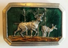 Vintage 1976 Great American Buckle Co Belt Buckle Enamel Deer Elk 520