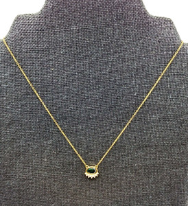 Authentic Green CZ Oval Pendant Necklace 925 Sterling Silver 18K Gold Plated 16" + 1.25"
