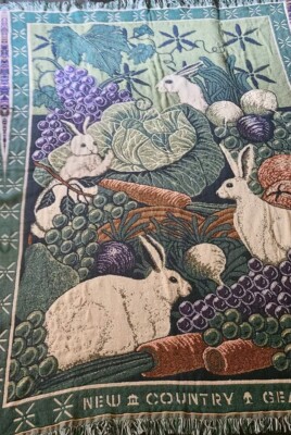 New Country Gear woven throw blanket afghan Rabbits in the Garden 50 ...