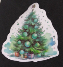 Christmas Tree With Presents Green Christmas Sticker 2.5" x 2.25" AJ 
