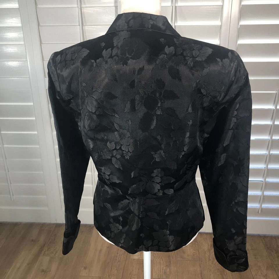 Blazer Chaqueta Musgo Vintage Años 90 B Mujer Talla 4 Negro Jacquard Noche Cóctel Foto 4 de 4
