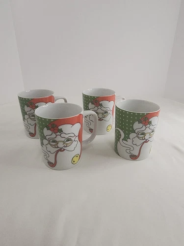 Vintage Fitz and Floyd Variations Christmas Mug - Santa Face & Noel - Set of 4