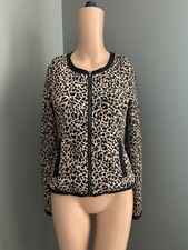 Ezra Cheetah Bomber Jacket Knit Tan Black Size Small Pockets Zip Front Excellent