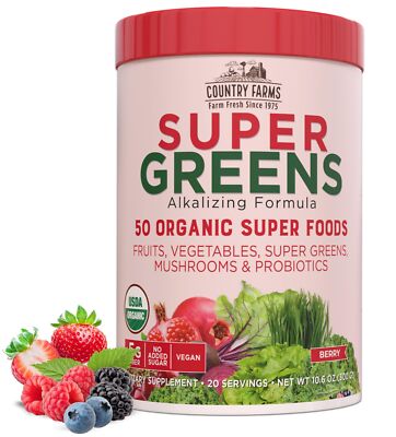 Country Farms Super Greens Berry Flavor, 50 Organic Super Foods, Packed with ...
