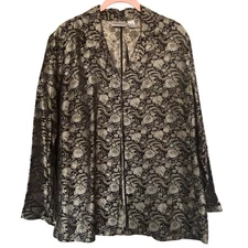 Chico’s Silk & Rayon Jacket Black & Gold Floral Brocade Button Up Size 1 (10-12)