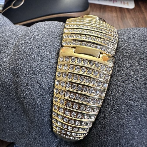 ADRIENNE Glitzy Rhinestone Diamond 1" Wide Bangle Watch NEW BATTERY - Picture 3 of 7