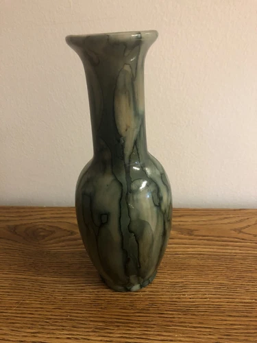 Vintage Studio Art Green, Brown and Gold Pottery Vase. 9” Tall. Beautiful.