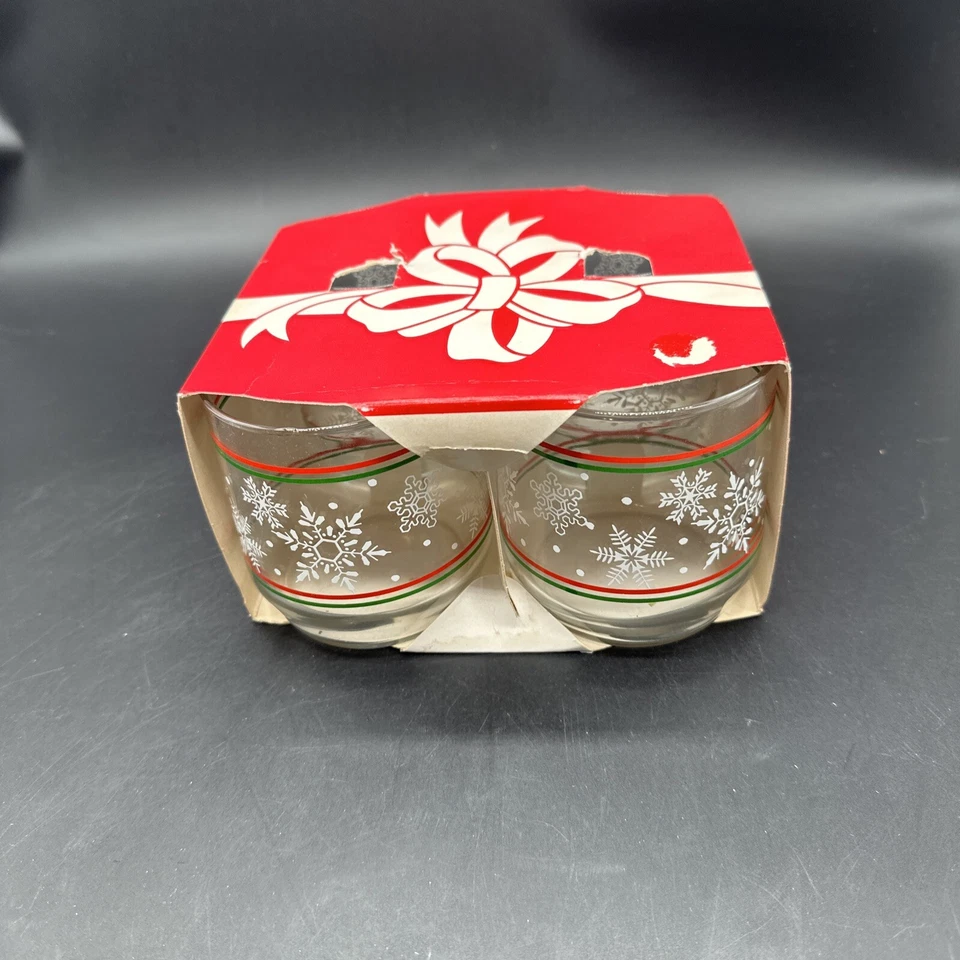 Set of 4 Libbey Double Old Fashioned Glasses Snowflakes 14 oz New in Box Vintage - Image 2 of 4