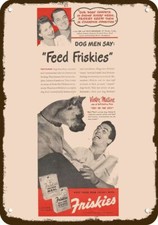 1948 Boxer Dog Loves Friskies Vic Mature Vntg-Look DECORATIVE REPLICA METAL SIGN