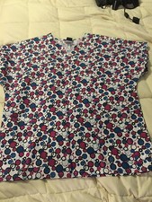WOMENS BARCO WHITE DOT SCRUB TOP SHIRT SIZE SMALL 