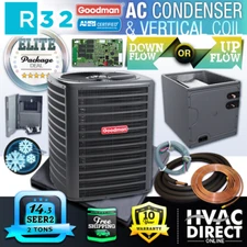 Goodman 2 Ton AC Unit & 14" Vertical Evaporator Coil R32 Air Conditioning System