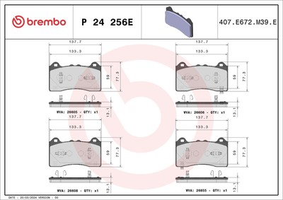 Bremsbelagsatz Scheibenbremse BEYOND LINE - EV BREMBO P 24 256E für FORD MUSTANG