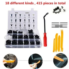 415 PC Bumper Clips Auto Car Hole Plastic Rivets Fastener Fender Push Pin W/Ties