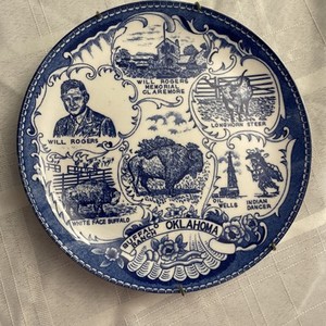 Vtg Buffalo Ranch WILL ROGERS Souvenir Plate OKLAHOMA Southwest Keepsake OK