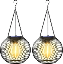 Solar Lantern Outdoor Decor 2 Pack, Upgraded Waterproof Hanging Garden Lights