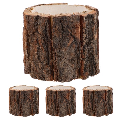 4Pcs Wooden Flower Pot Small Wooden Plants Holder for Indoor Home Decor