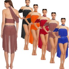 Womens Bodysuit Mesh Dancewear Ballroom Dress Crotch Dance Practice Latin Yoga