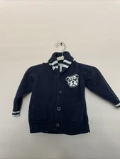 Boys Janie & Jack Navy Blue Bulldog Varsity Shawl Cardigan - Size 18/24 Months