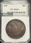 1886 P Morgan Silver Dollar, Gem,  Stunning Obverse Toning, PCI MS65+
