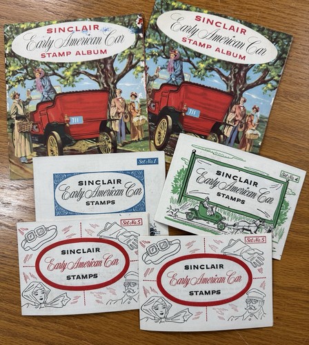 2 1950s Vintage Sinclair Gas Station Early American Car Stamp Album & Stamps