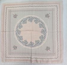 Vtg 80s Silk Scarf Floral 20" Square Hand Rolled Stitched Gray Blue Red