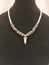 Alligator Tooth Necklace Hair Pipe  Bone Bead and Braided Sinew 21"  Handcrafted