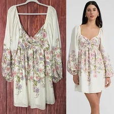 Express Floral Sweetheart Long Sleeve Tie Open Back Mini Fit Flare Dress NWT 