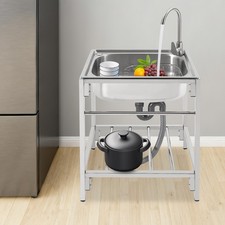 Commercial Stainless Steel Sink Outdoor Single-Bowl Utility Sink With Faucet US