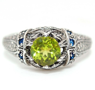 2CT  Peridot 925 Sterling Silver Filigree Ring Sz 8 PB9-4