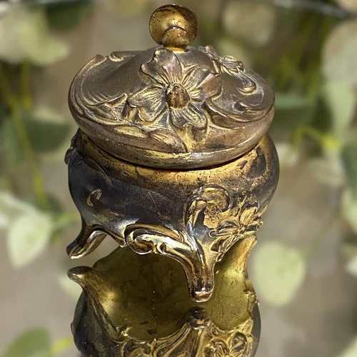 Antique Art Nouveau Jewelry Trinket Casket Box 100+ Years Old Original Gold - Picture 3 of 7