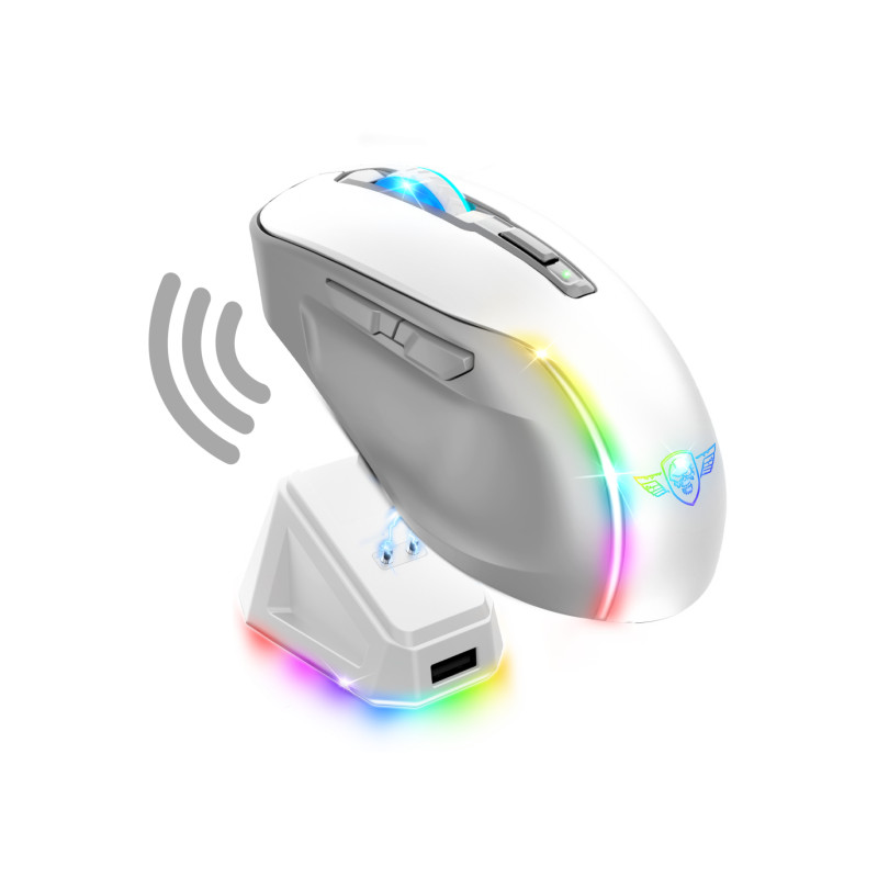 Souris sans fil ELITE-M50 blanche avec station de charge pour setup gaming épuré