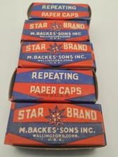 qty 5 Vintage 1960's Star Brand M. Backes Sons Repeating Caps Box NOS w/Rolls