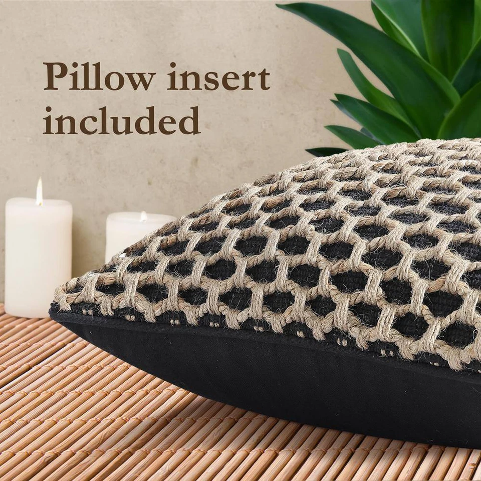 Jada Geometric Black 20 In. X 20 In. Braided Jute Decorative Throw Pillow - Image 4 of 4