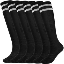 Soccer Socks Boys Football Socks 6 Pairs Girls Striped Knee High Sock Basebal...