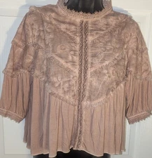 POL Coquette Women's High Neck Lace Embroidered Victorian Top Dusty Pink *Size S