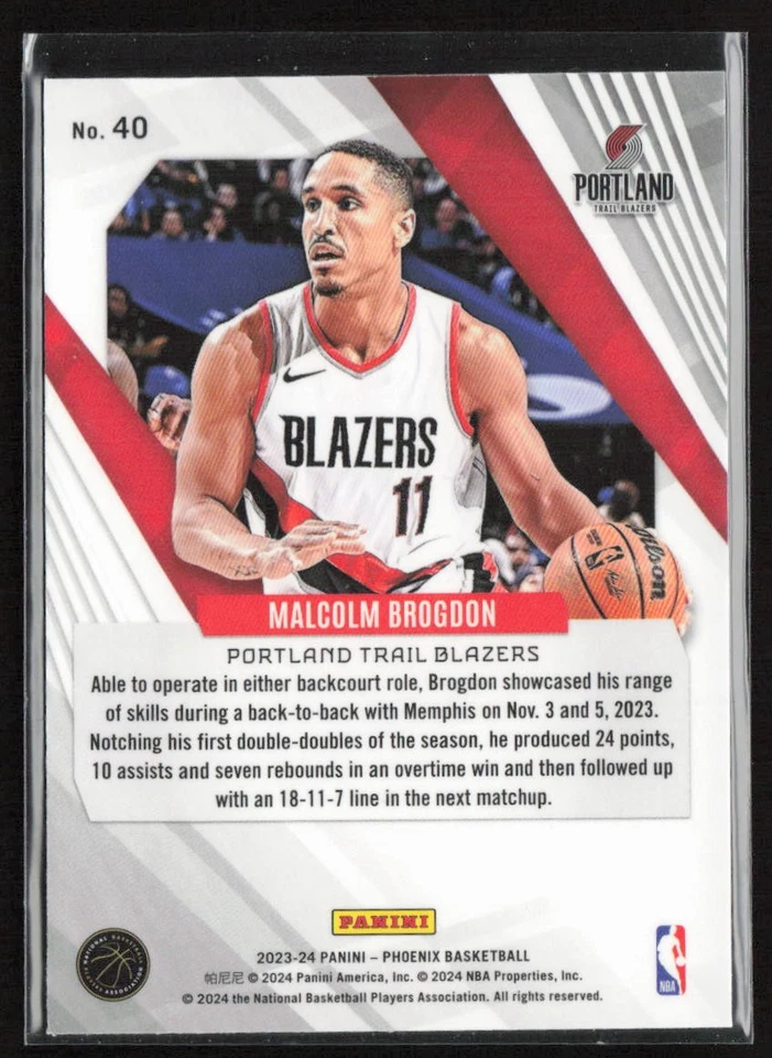 2023-24 Panini Phoenix Phoenix Red Ice Malcolm Brogdon #40 Trail Blazers - Image 2 of 2