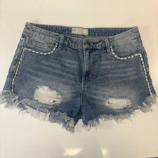 VTG Free People Denim Cutoff Shorts Sz 28 Boho South West Country Y2K Embroidery