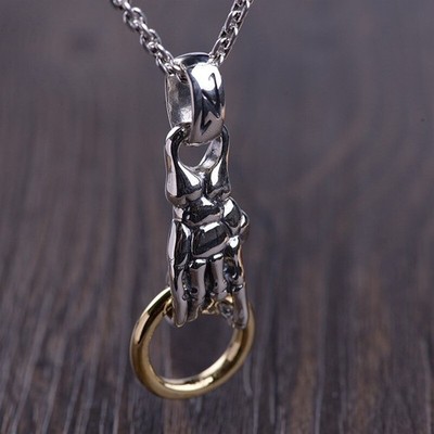 SKELETON HAND Holding Ring Men Pendant Vintage Gothic S925 Sterling Silver