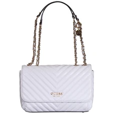 Guess Women's Keillah Handbag White Quilted Convertible Crossbody Flap Bag