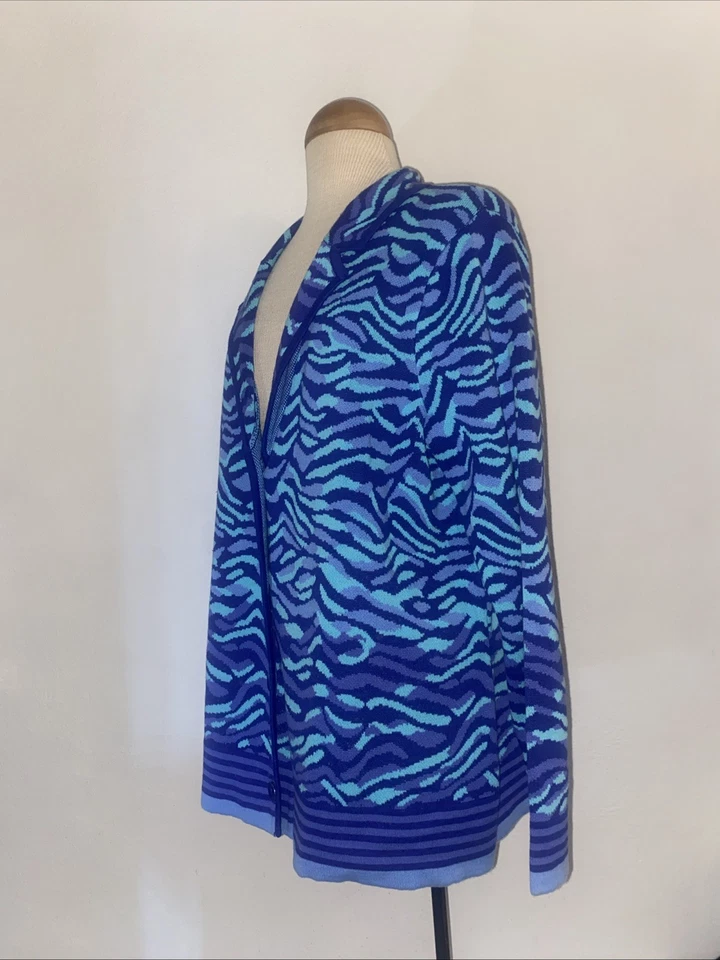 Cárdigan Suéter Isaac Mizrahi Estampado Animal Multicolor Cuello Blazer Plus Talla 1X Foto 2 de 4