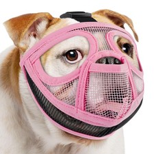 Pink Size L English Bulldog Muzzle Mesh Short Snout Dog Anti Eating FlatFaced