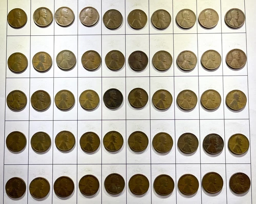 1912-P Lincoln Wheat Cent Penny 50 Coin lot FULL Roll G Good Grade Lot:B