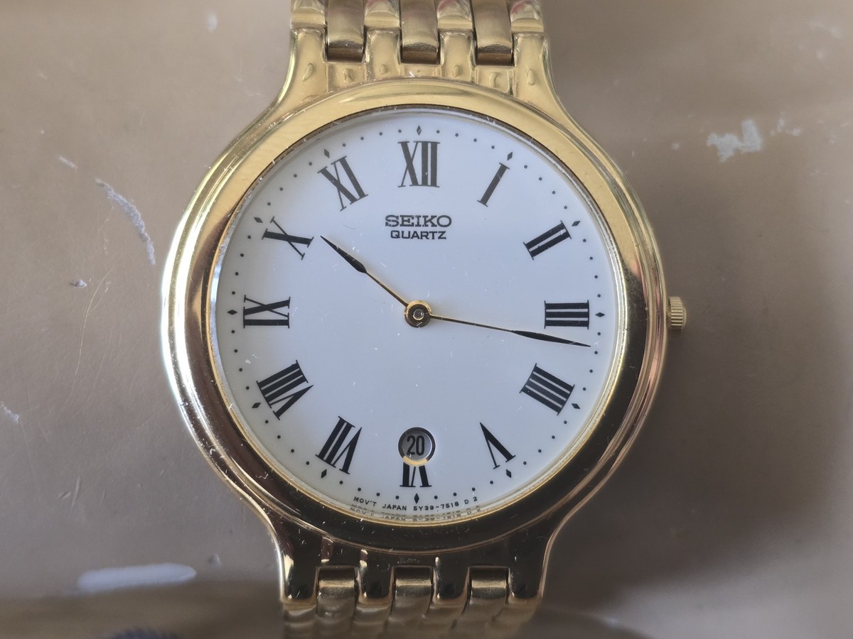 Vintage Seiko 5Y39-7250 Gold Plated Quartz Men's Watch (NOS) | eBay