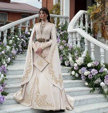 Muslim Wedding Dresses Long Sleeve Split Applique High Neck Bridal Gowns