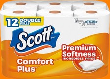 Scott ComfortPlus Toilet Paper, 12 Double Rolls, 231 Sheets/Roll, Septic-Safe, 1