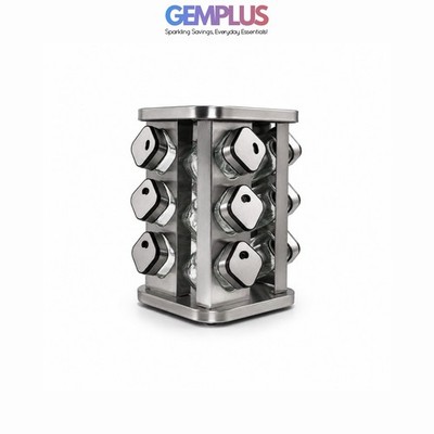 GEM+ | 12-teiliges Premium Edelstahl Gewürzglas mit drehbarem Karussellständer Set