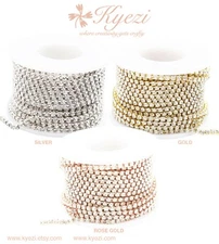 10 Yard DIY Gold / Silver / Rose Gold Rhinestone Close Chain with Clear Crystal