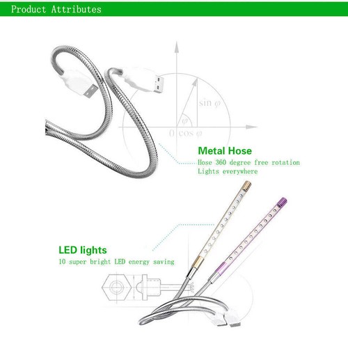 Światło LED do czytania notebooka PC Studium USB 10 LED Elastyczna lampa Klawiatura Noc - Zdjęcie 1 z 13