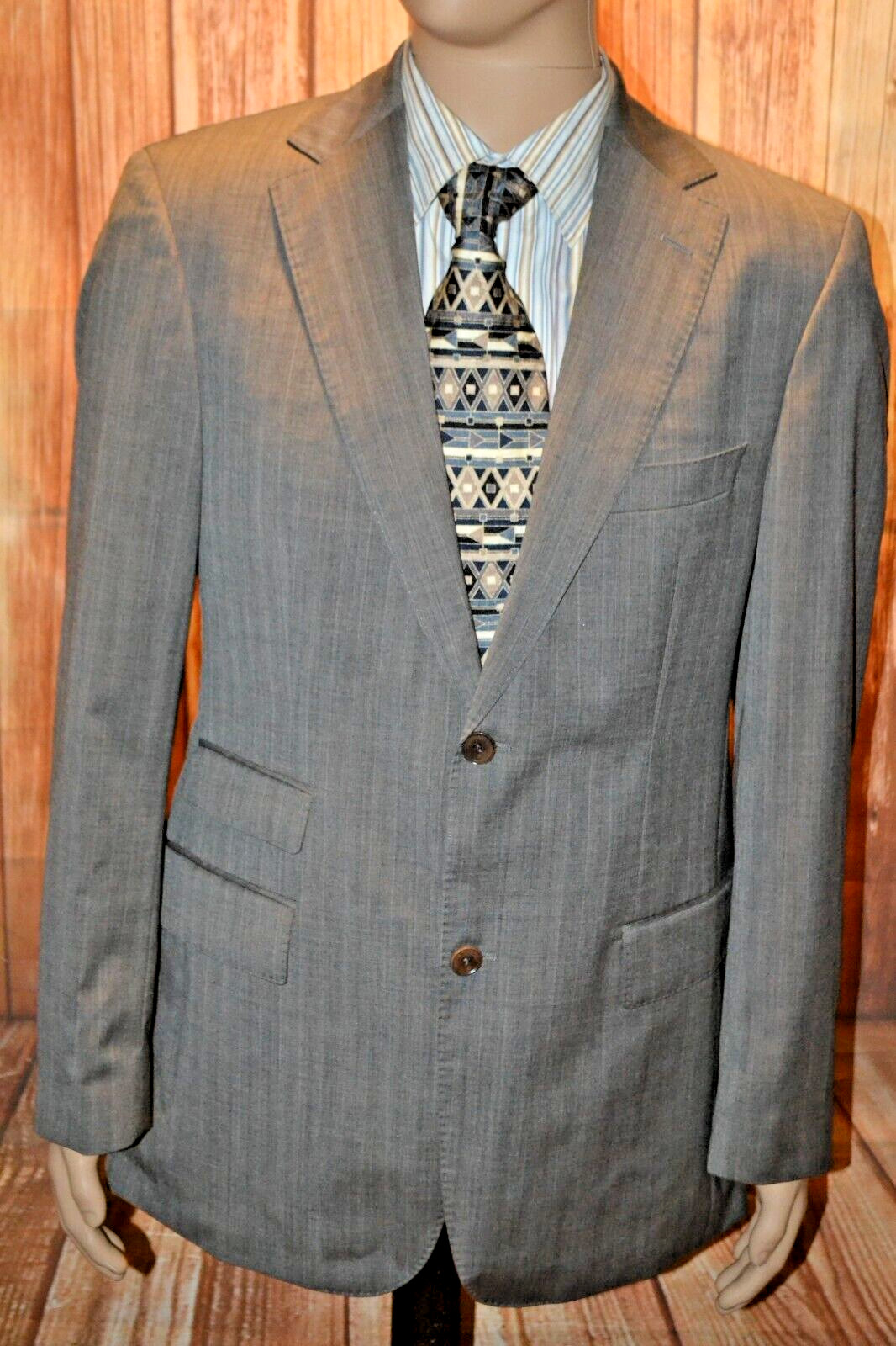 Hugo Boss Men Super 100 Wool Pinstripe 2 Front Button Suit Sz 40R Wst 34x33 thumbnail 2